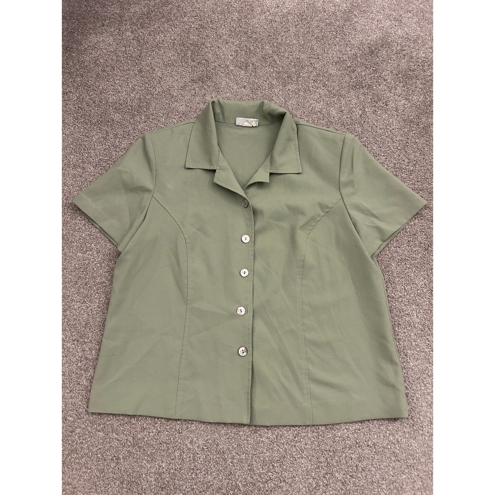 Blair Button Up Blouse Womens Large Sage Green Excellent Short Sleeve Workwear